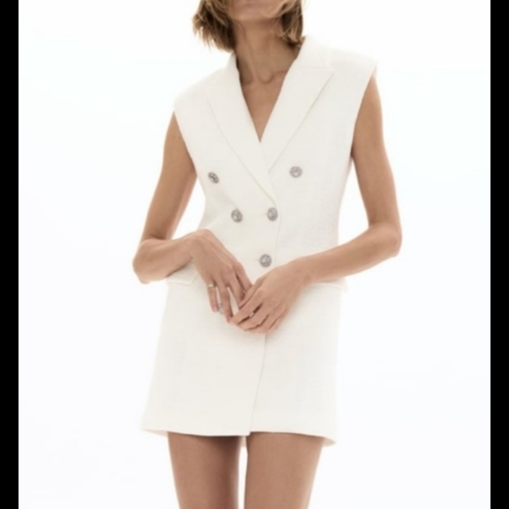Zara White Double-Breasted Mini Dress